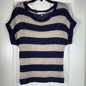 WD.NY sweater sleeveless blue and beige vest scoop neck medium
